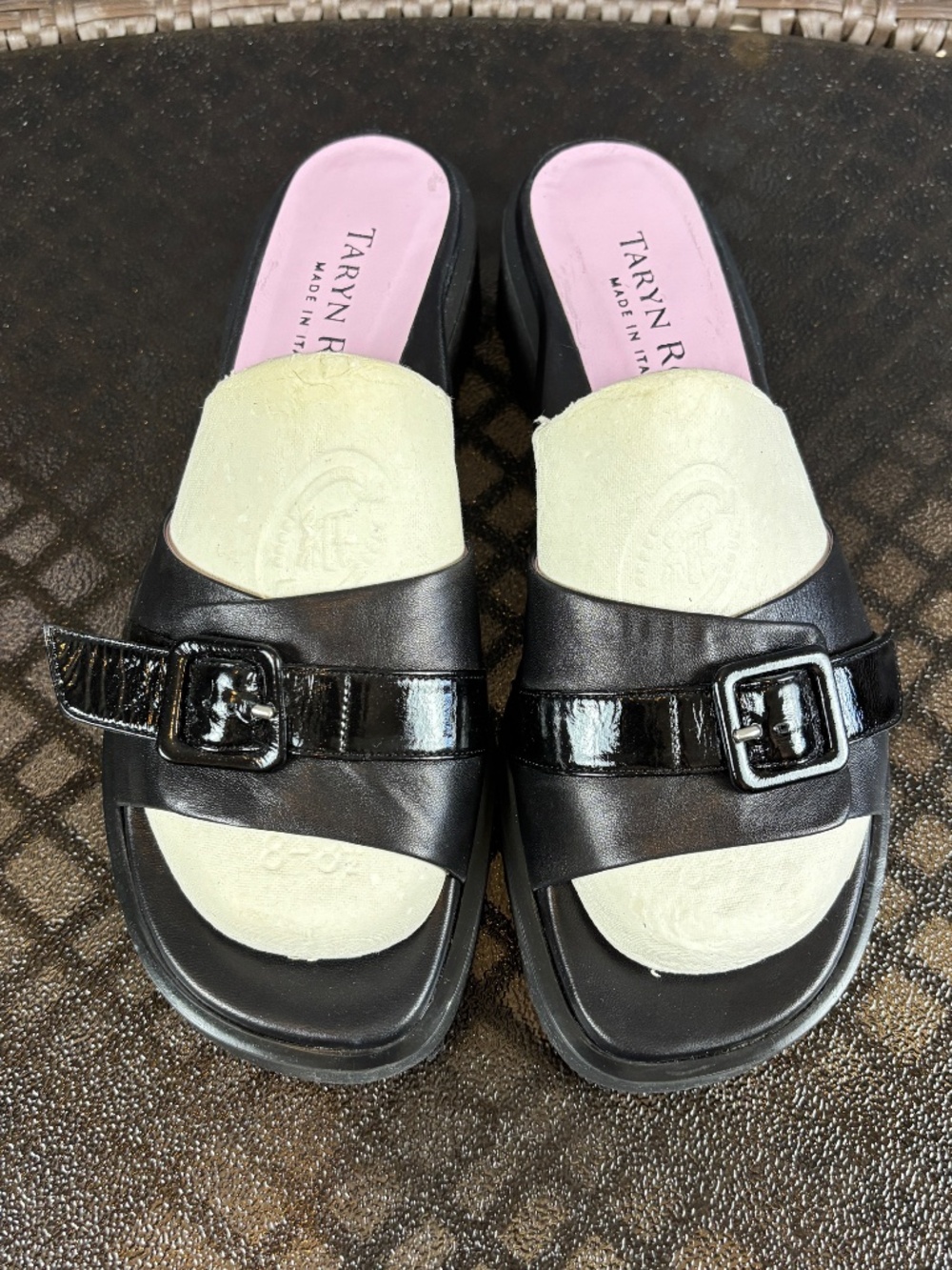 Taryn Rose Leather Slip On Heeled Slide Sandals Size 38.5M/US 9